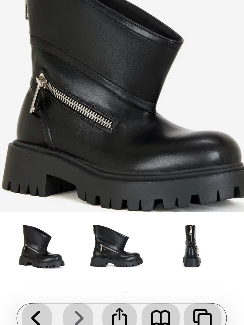 Black Lug-Sole Ankle Boot with Zip Accent